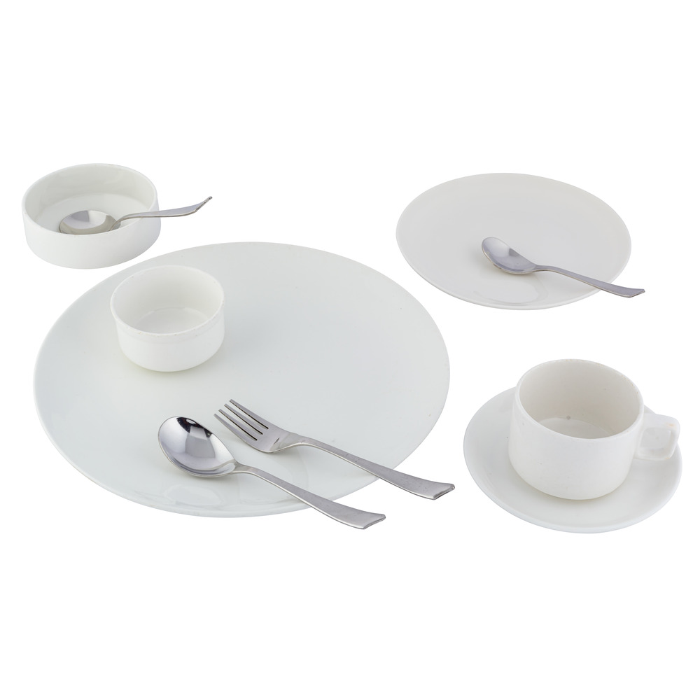  Bone China Dinner Plate Set with Steel Cutlery 